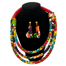 Load image into Gallery viewer, African Fabric Rope Necklace and Earring Set
