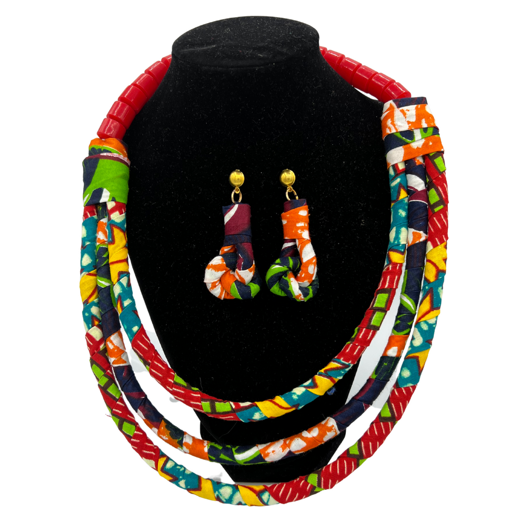 African Fabric Rope Necklace and Earring Set